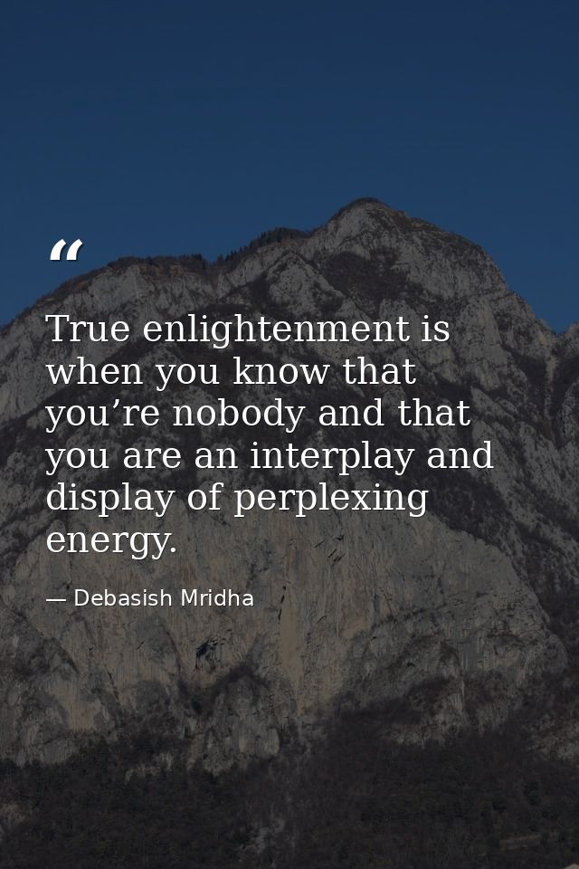 True enlightenment is when you know that you’re nobody and that you are an interplay and display of perplexing energy. — Debasish Mridha