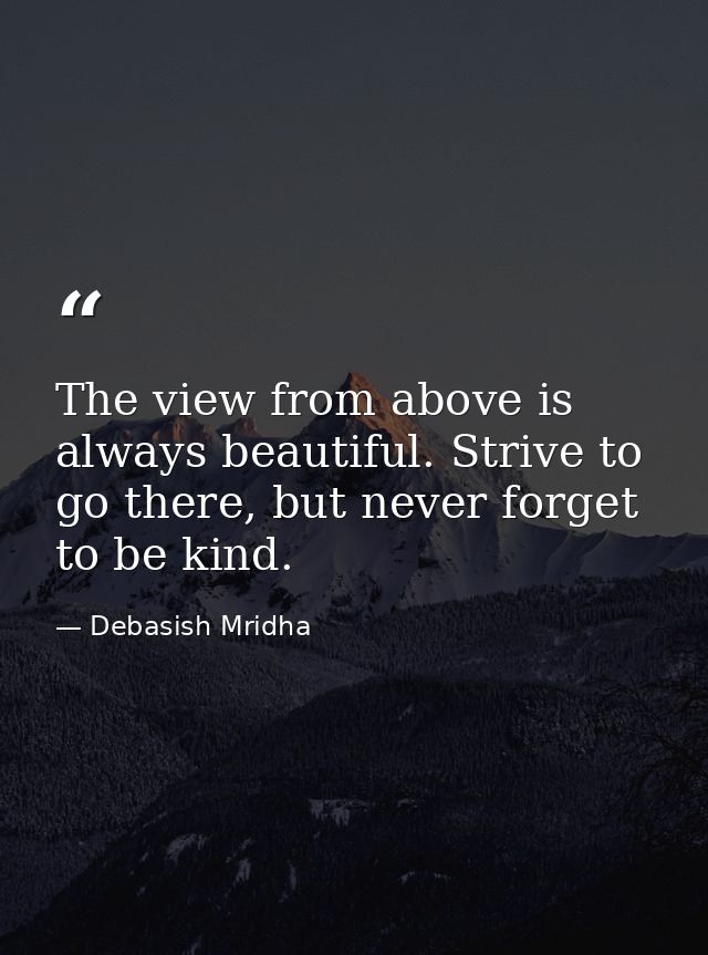 The view from above is always beautiful. Strive to go there, but never forget to be kind. — Debasish Mridha
