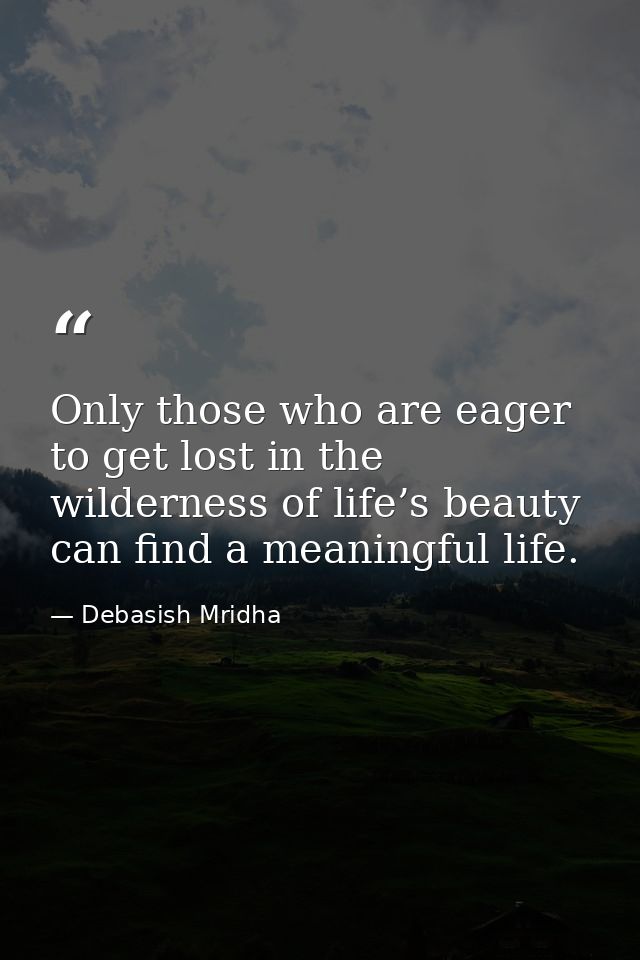 Only those who are eager to get lost in the wilderness of life’s beauty can find a meaningful life. — Debasish Mridha