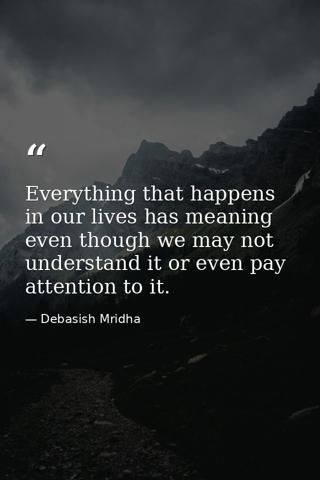 Everything that happens in our lives has meaning even though we may not understand it or even pay attention to it. — Debasish Mridha