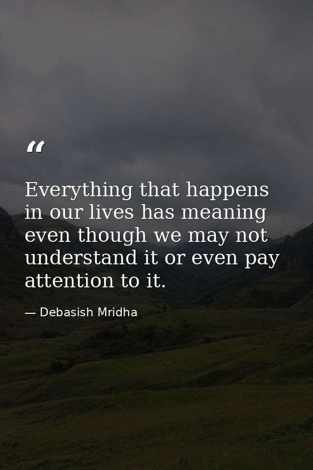 Everything that happens in our lives has meaning even though we may not understand it or even pay attention to it. — Debasish Mridha