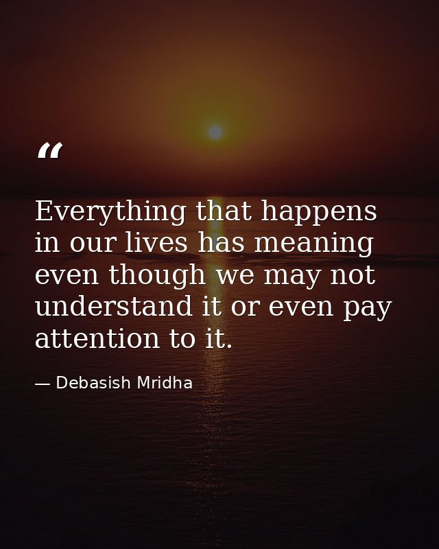 Everything that happens in our lives has meaning even though we may not understand it or even pay attention to it. — Debasish Mridha