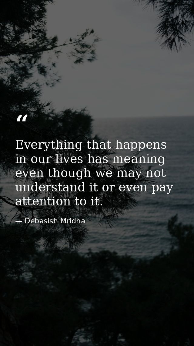 Everything that happens in our lives has meaning even though we may not understand it or even pay attention to it. — Debasish Mridha