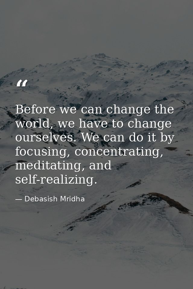 Before we can change the world, we have to change ourselves. We can do it by focusing, concentrating, meditating, and se — Debasish Mridha