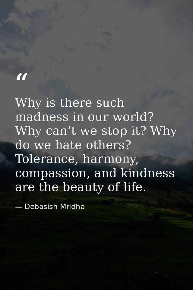 Why is there such madness in our world? Why can’t we stop it? Why do we hate others? Tolerance, harmony, compassion, and — Debasish Mridha