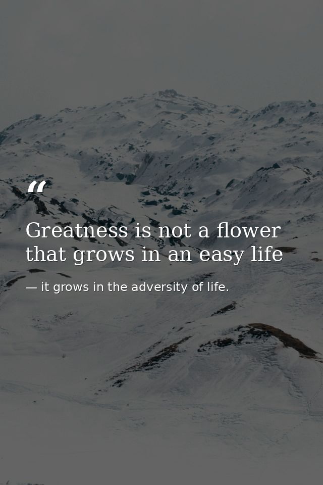 Greatness is not a flower that grows in an easy life — it grows in the adversity of life.