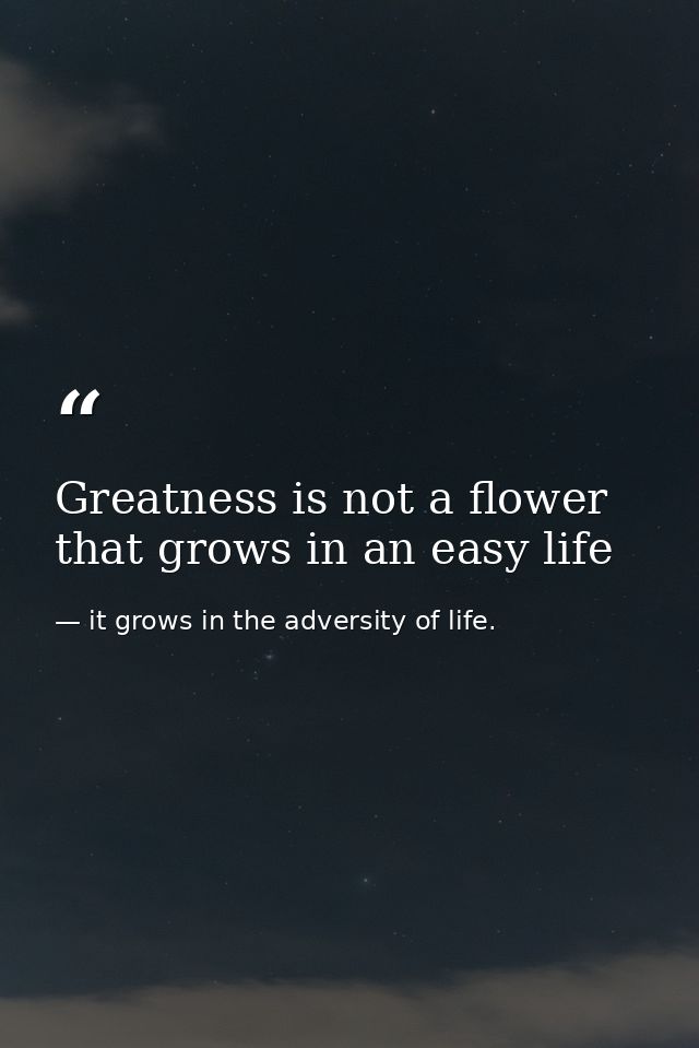 Greatness is not a flower that grows in an easy life — it grows in the adversity of life.