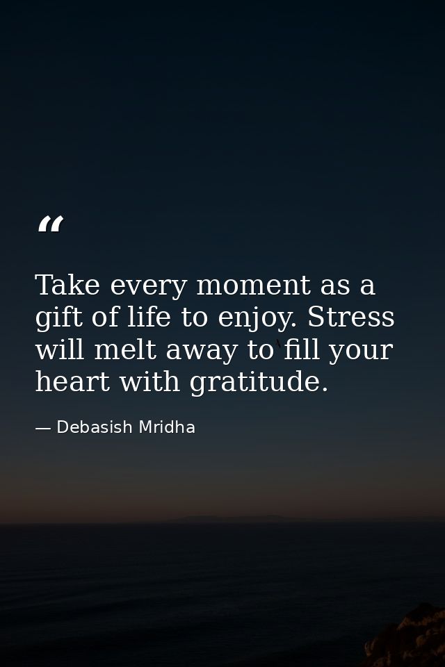 Take every moment as a gift of life to enjoy. Stress will melt away to fill your heart with gratitude. — Debasish Mridha