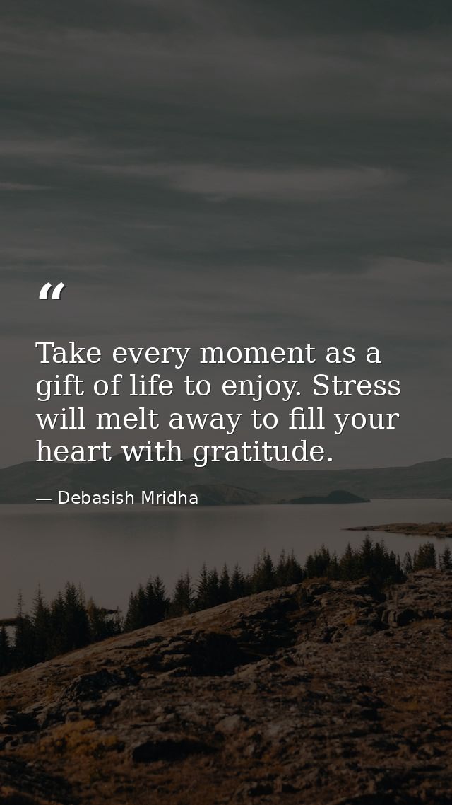Take every moment as a gift of life to enjoy. Stress will melt away to fill your heart with gratitude. — Debasish Mridha