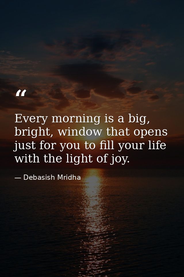 Every morning is a big, bright, window that opens just for you to fill your life with the light of joy. — Debasish Mridha