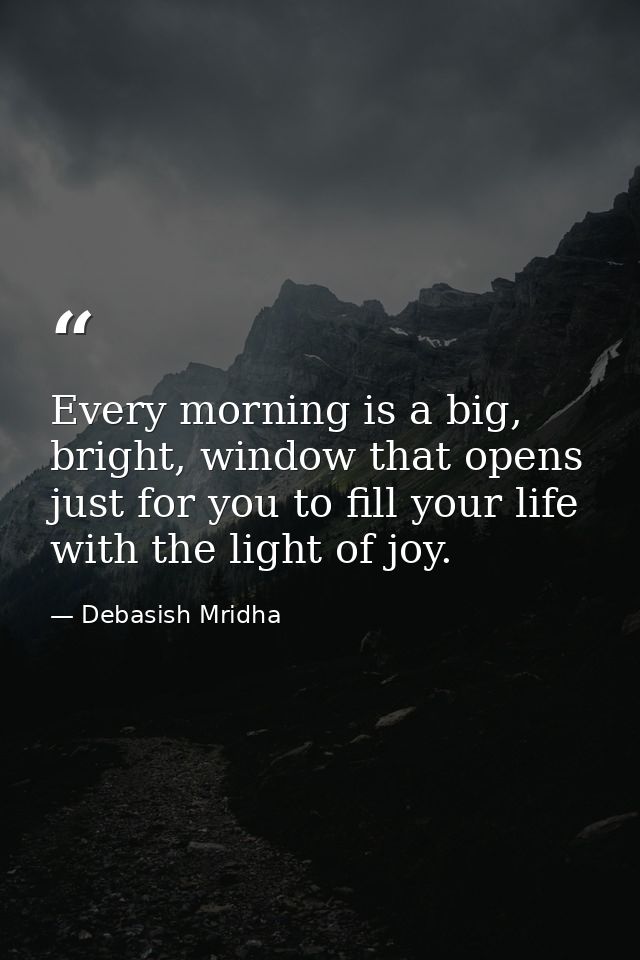 Every morning is a big, bright, window that opens just for you to fill your life with the light of joy. — Debasish Mridha