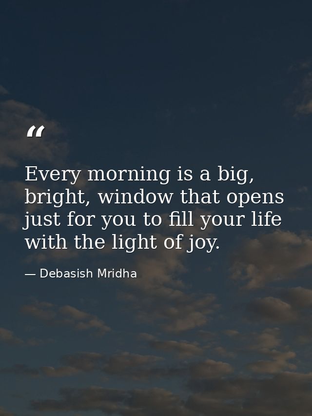 Every morning is a big, bright, window that opens just for you to fill your life with the light of joy. — Debasish Mridha