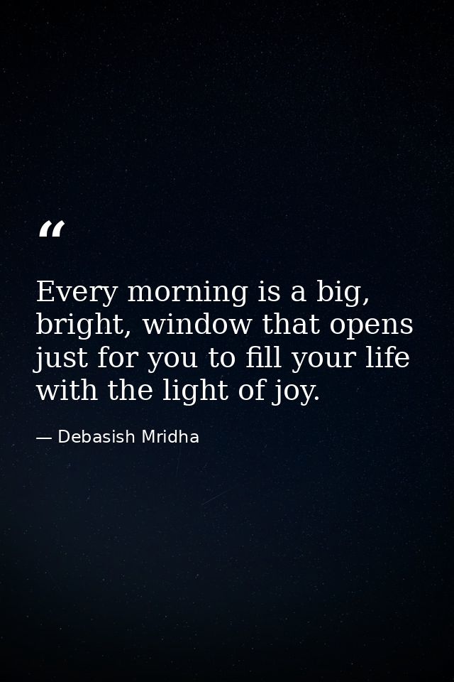 Every morning is a big, bright, window that opens just for you to fill your life with the light of joy. — Debasish Mridha