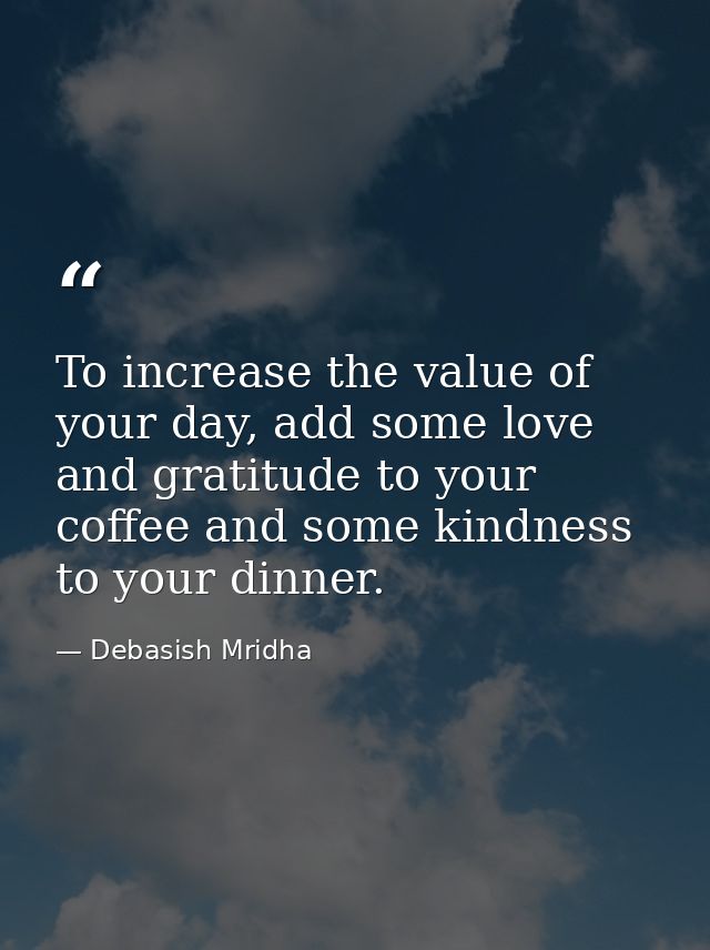To increase the value of your day, add some love and gratitude to your coffee and some kindness to your dinner. — Debasish Mridha