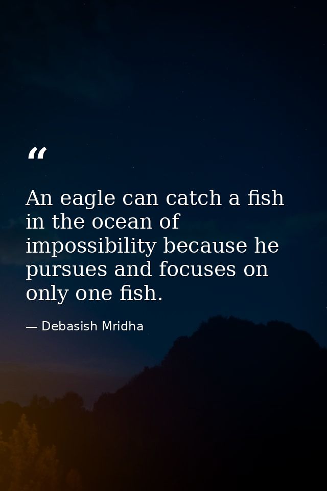 An eagle can catch a fish in the ocean of impossibility because he pursues and focuses on only one fish. — Debasish Mridha