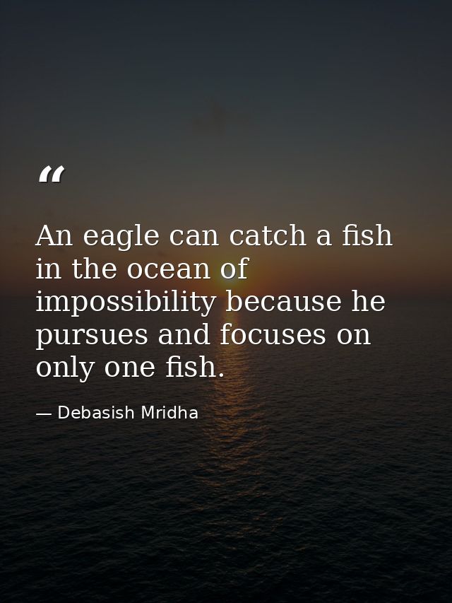 An eagle can catch a fish in the ocean of impossibility because he pursues and focuses on only one fish. — Debasish Mridha