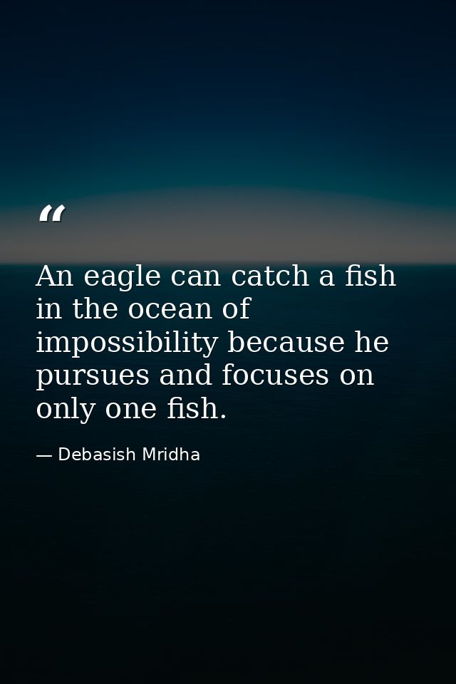 An eagle can catch a fish in the ocean of impossibility because he pursues and focuses on only one fish. — Debasish Mridha