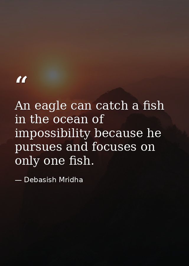 An eagle can catch a fish in the ocean of impossibility because he pursues and focuses on only one fish. — Debasish Mridha
