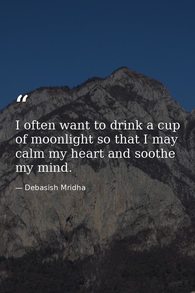 I often want to drink a cup of moonlight so that I may calm my heart and soothe my mind. — Debasish Mridha