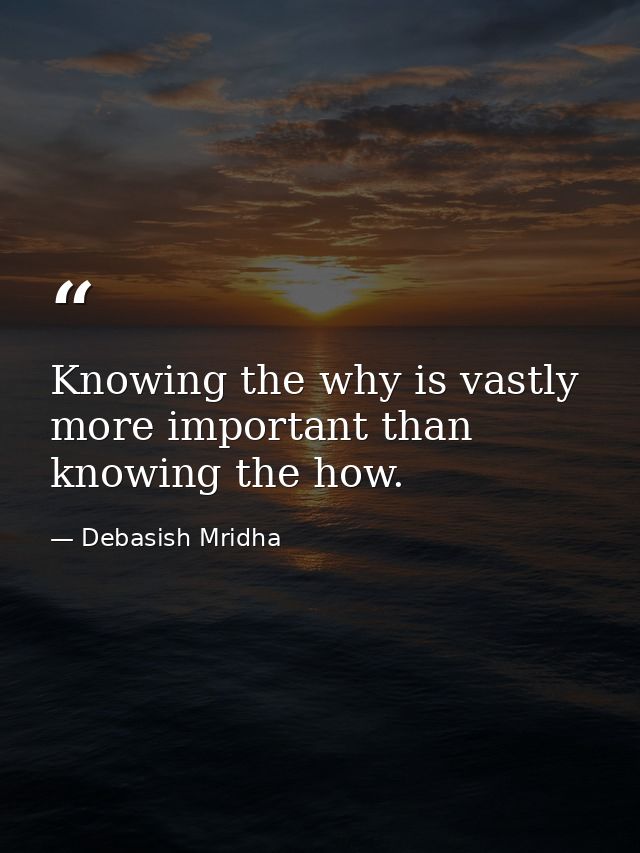 Knowing the why is vastly more important than knowing the how. — Debasish Mridha