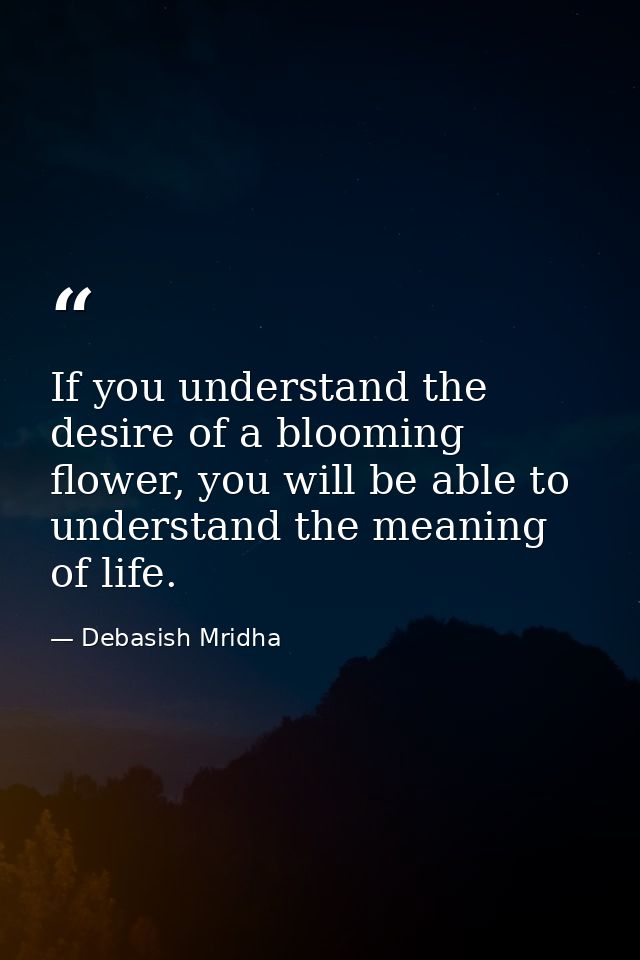 If you understand the desire of a blooming flower, you will be able to understand the meaning of life. — Debasish Mridha