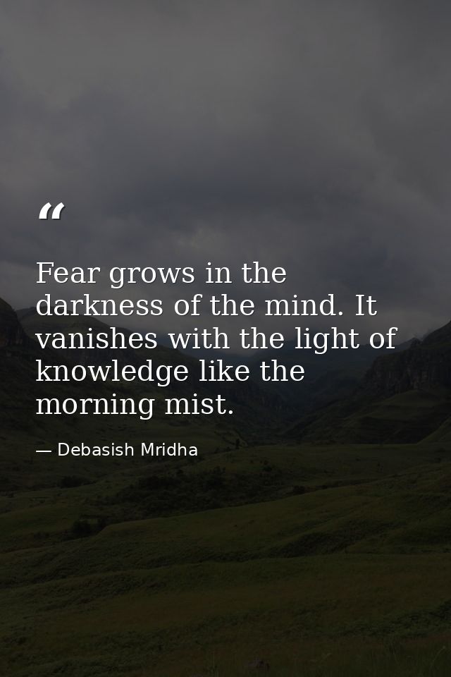 Fear grows in the darkness of the mind. It vanishes with the light of knowledge like the morning mist. — Debasish Mridha