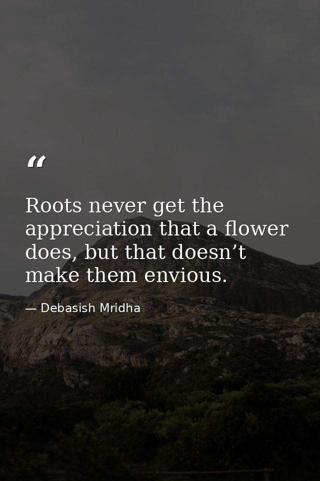 Roots never get the appreciation that a flower does, but that doesn’t make them envious. — Debasish Mridha