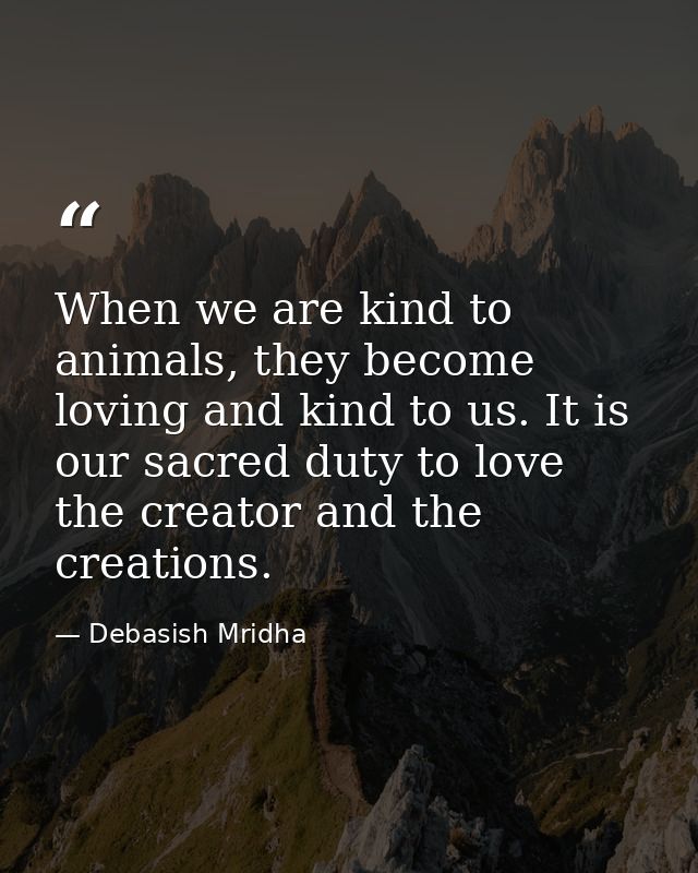 When we are kind to animals, they become loving and kind to us. It is our sacred duty to love the creator and the creati — Debasish Mridha