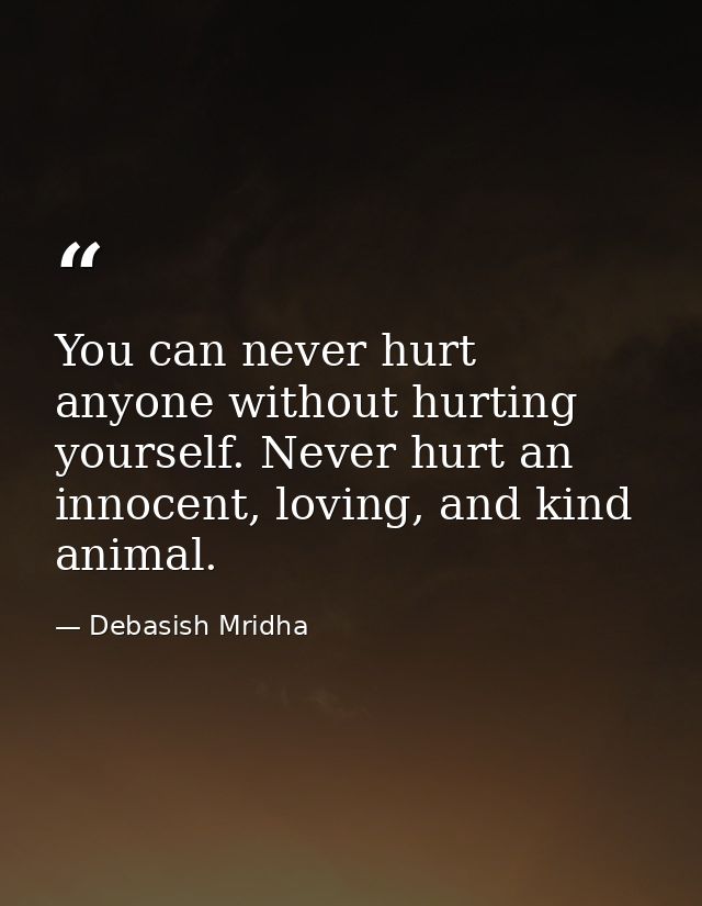 You can never hurt anyone without hurting yourself. Never hurt an innocent, loving, and kind animal. — Debasish Mridha