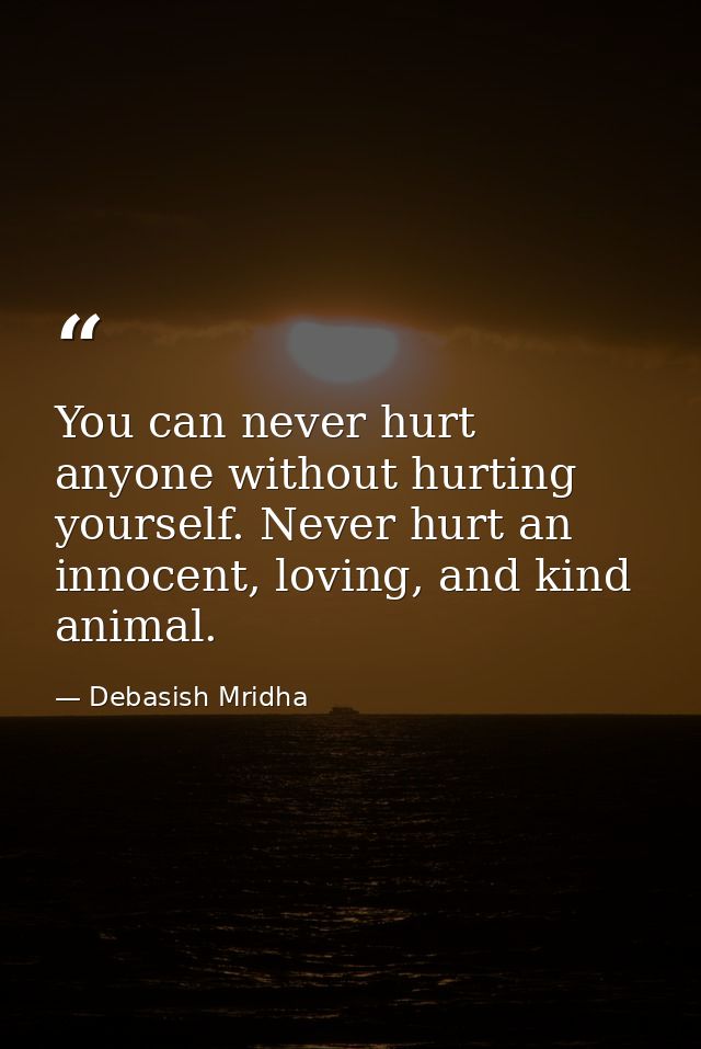 You can never hurt anyone without hurting yourself. Never hurt an innocent, loving, and kind animal. — Debasish Mridha