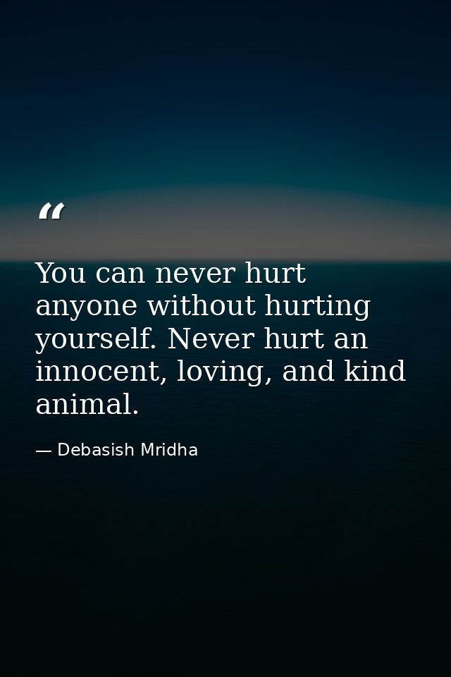 You can never hurt anyone without hurting yourself. Never hurt an innocent, loving, and kind animal. — Debasish Mridha