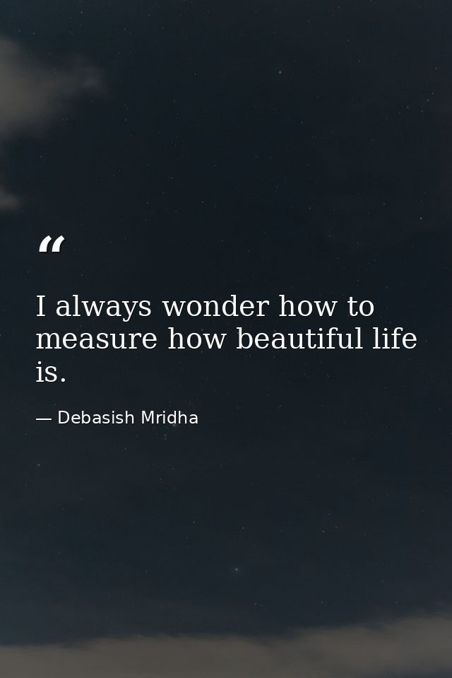 I always wonder how to measure how beautiful life is. — Debasish Mridha