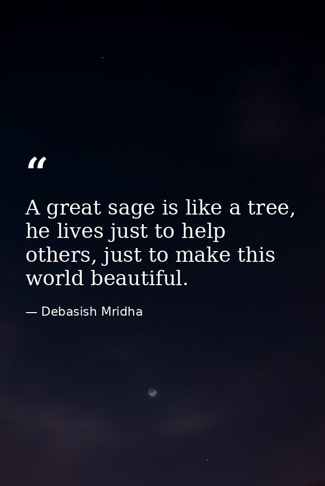 A great sage is like a tree, he lives just to help others, just to make this world beautiful. — Debasish Mridha