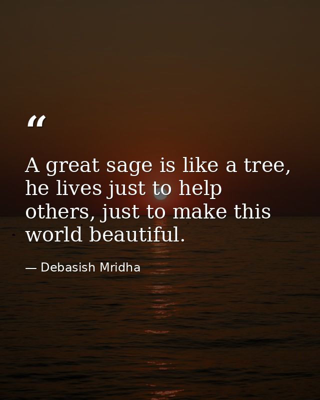 A great sage is like a tree, he lives just to help others, just to make this world beautiful. — Debasish Mridha