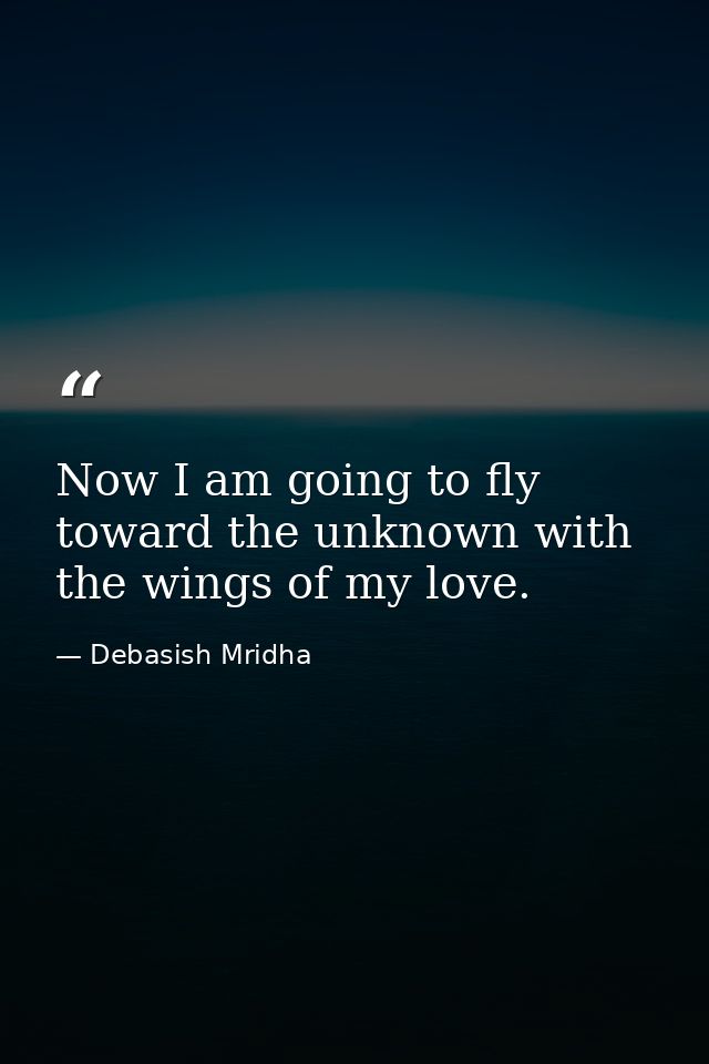Now I am going to fly toward the unknown with the wings of my love. — Debasish Mridha