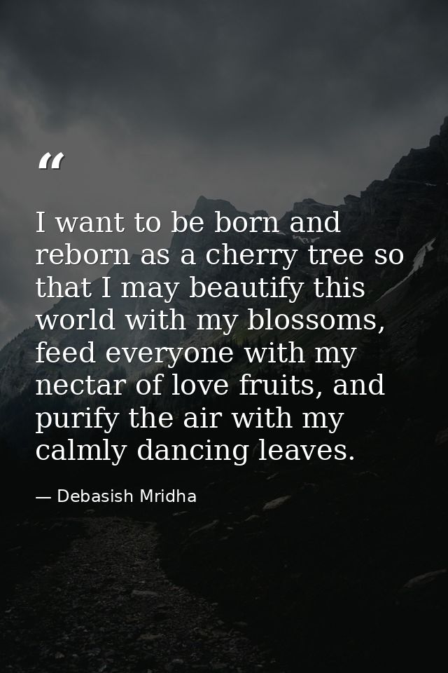 I want to be born and reborn as a cherry tree so that I may beautify this world with my blossoms, feed everyone with my  — Debasish Mridha