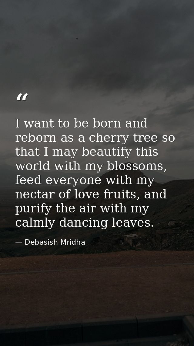 I want to be born and reborn as a cherry tree so that I may beautify this world with my blossoms, feed everyone with my  — Debasish Mridha