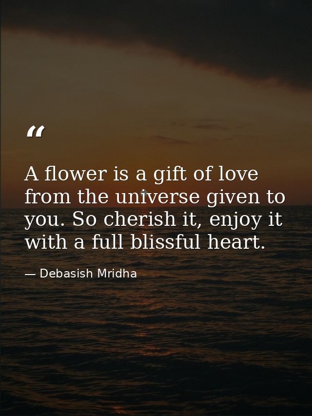 A flower is a gift of love from the universe given to you. So cherish it, enjoy it with a full blissful heart. — Debasish Mridha