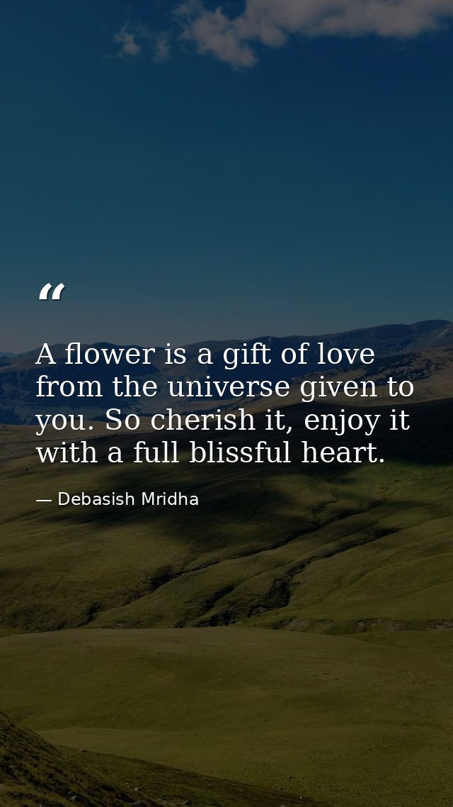 A flower is a gift of love from the universe given to you. So cherish it, enjoy it with a full blissful heart. — Debasish Mridha