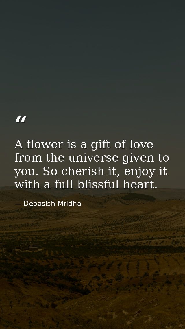 A flower is a gift of love from the universe given to you. So cherish it, enjoy it with a full blissful heart. — Debasish Mridha