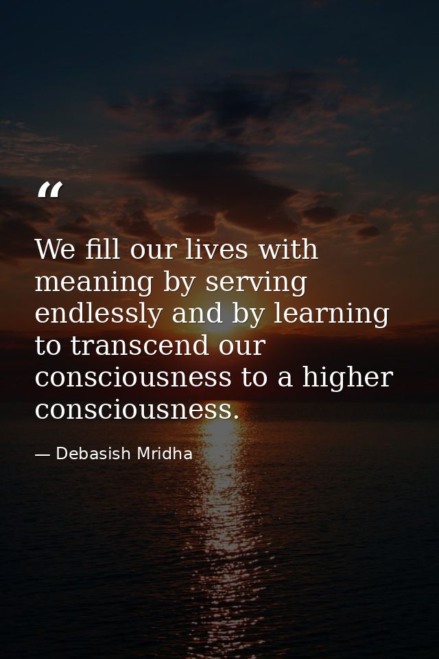 We fill our lives with meaning by serving endlessly and by learning to transcend our consciousness to a higher conscious — Debasish Mridha