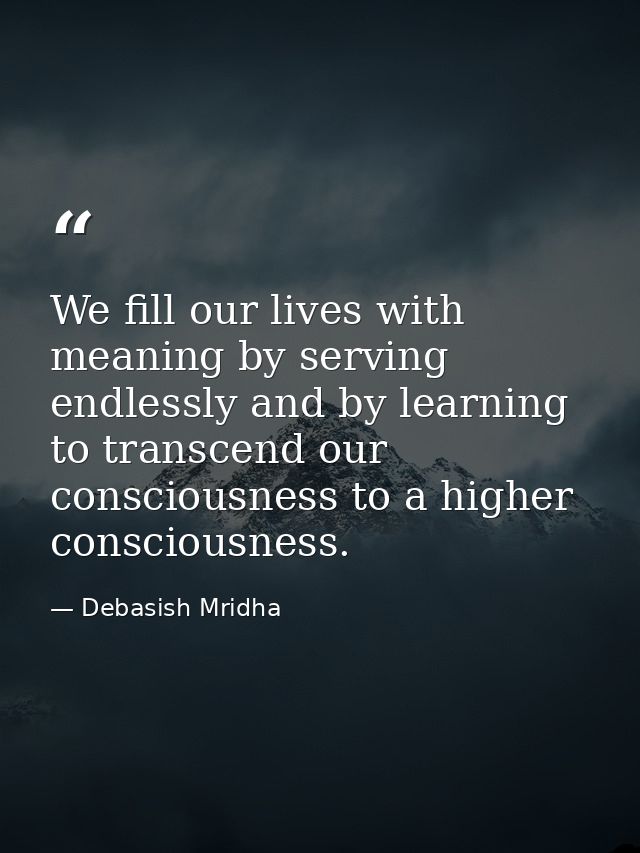 We fill our lives with meaning by serving endlessly and by learning to transcend our consciousness to a higher conscious — Debasish Mridha