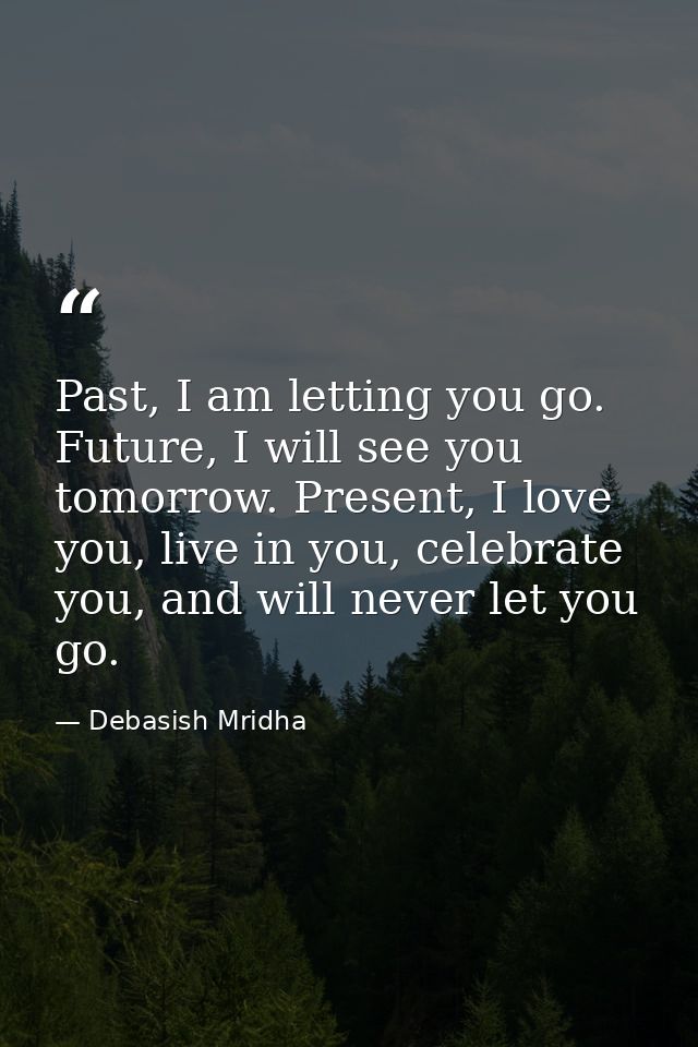Past, I am letting you go. Future, I will see you tomorrow. Present, I love you, live in you, celebrate you, and will ne — Debasish Mridha