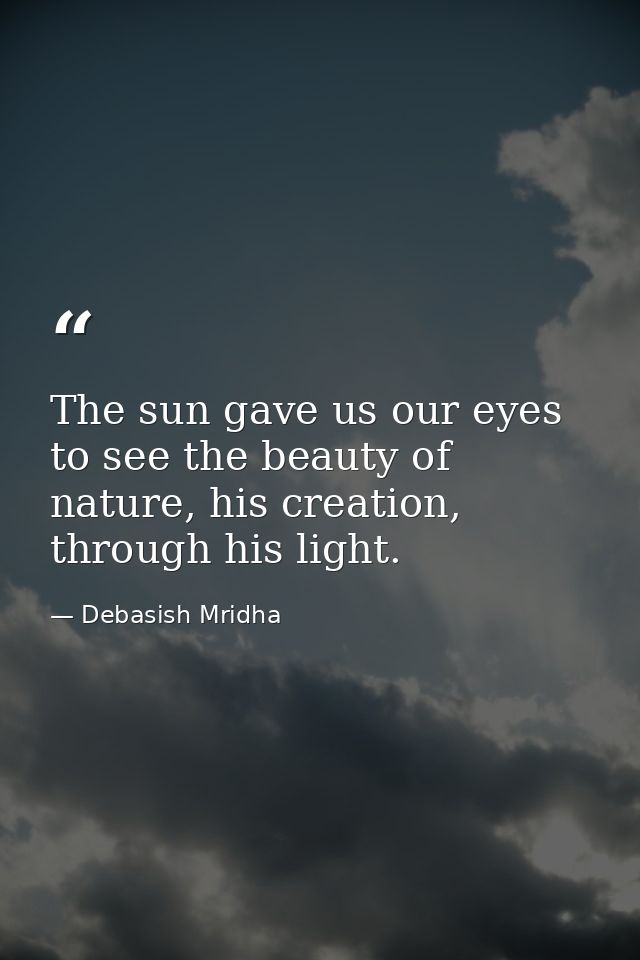 The sun gave us our eyes to see the beauty of nature, his creation, through his light. — Debasish Mridha