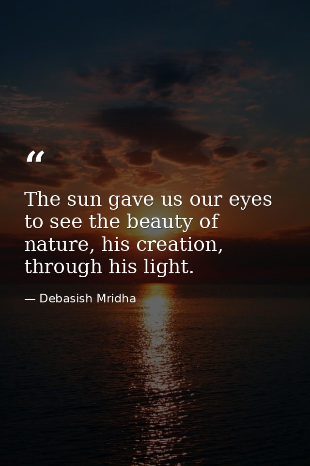 The sun gave us our eyes to see the beauty of nature, his creation, through his light. — Debasish Mridha