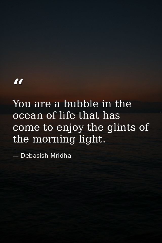 You are a bubble in the ocean of life that has come to enjoy the glints of the morning light. — Debasish Mridha