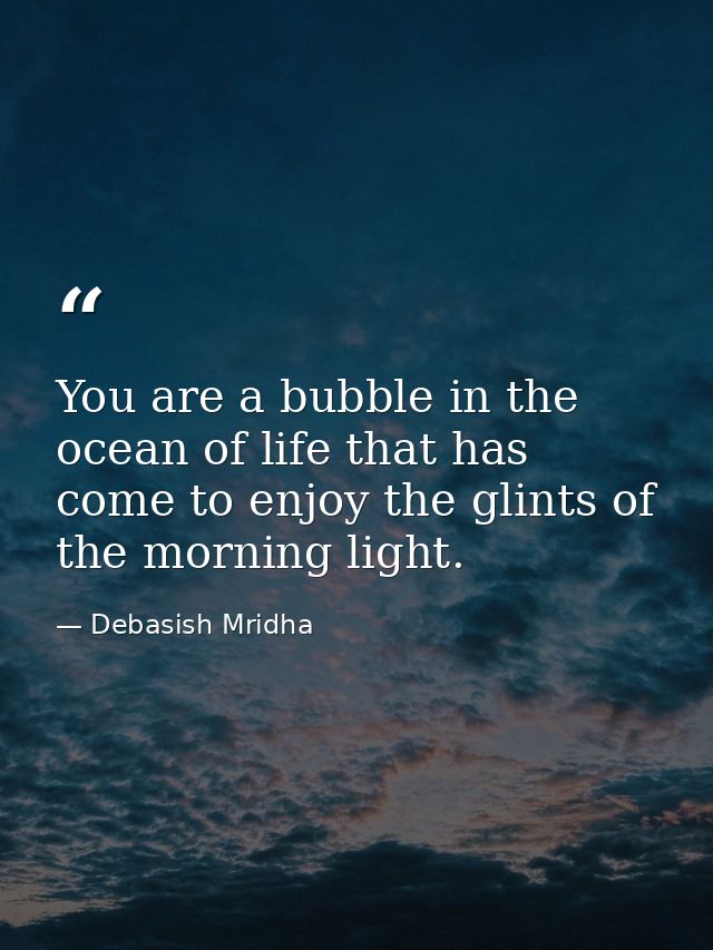 You are a bubble in the ocean of life that has come to enjoy the glints of the morning light. — Debasish Mridha