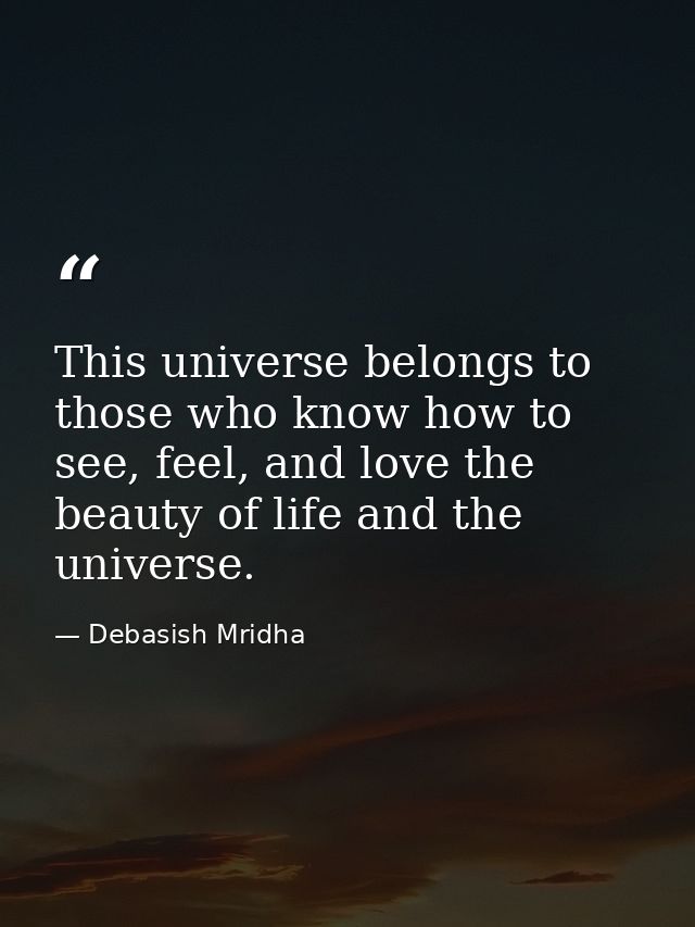 This universe belongs to those who know how to see, feel, and love the beauty of life and the universe. — Debasish Mridha