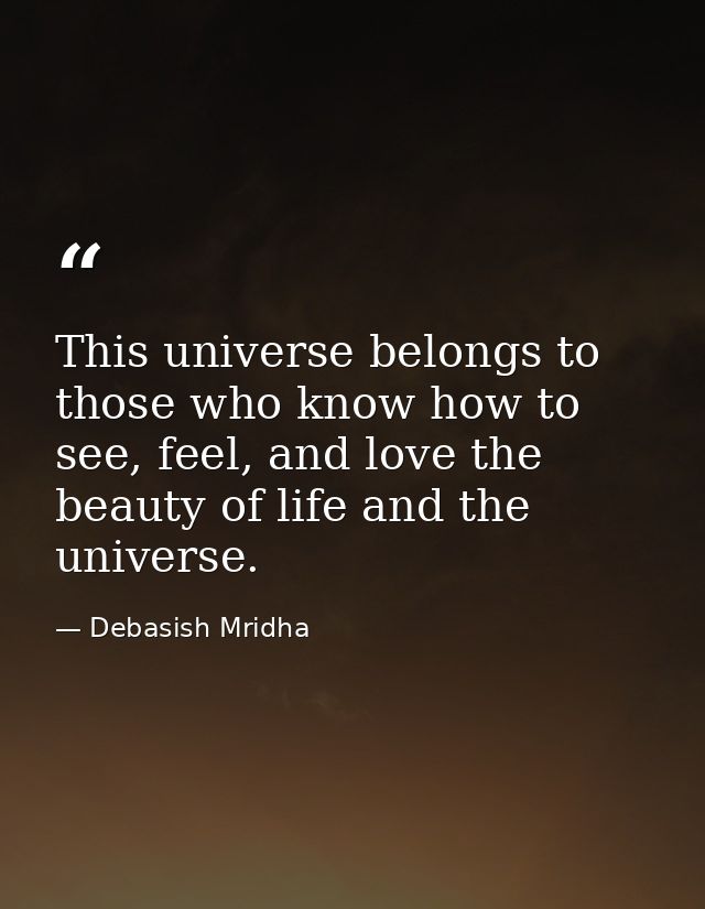 This universe belongs to those who know how to see, feel, and love the beauty of life and the universe. — Debasish Mridha