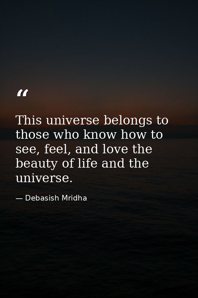 This universe belongs to those who know how to see, feel, and love the beauty of life and the universe. — Debasish Mridha
